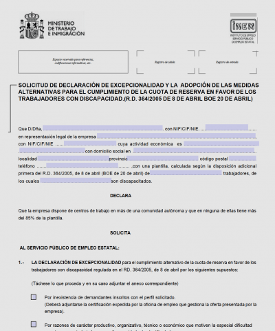 Portada Documento de solicitud oficial del Certificado de Excepcionalidad